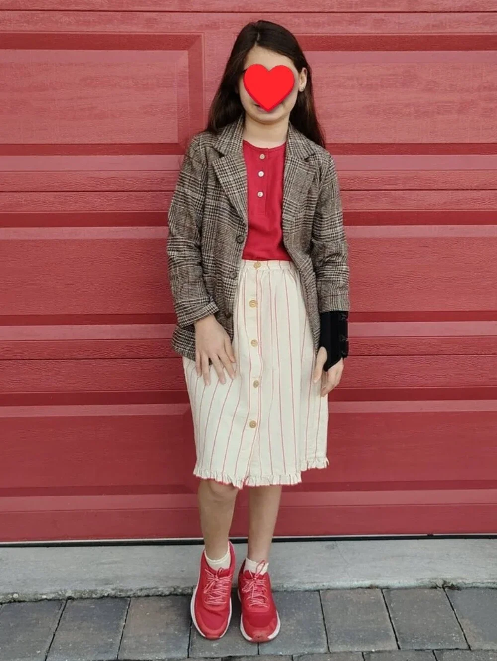 Fin & Vince Red/Cream Stripe Midi Skirt (UT Brand)